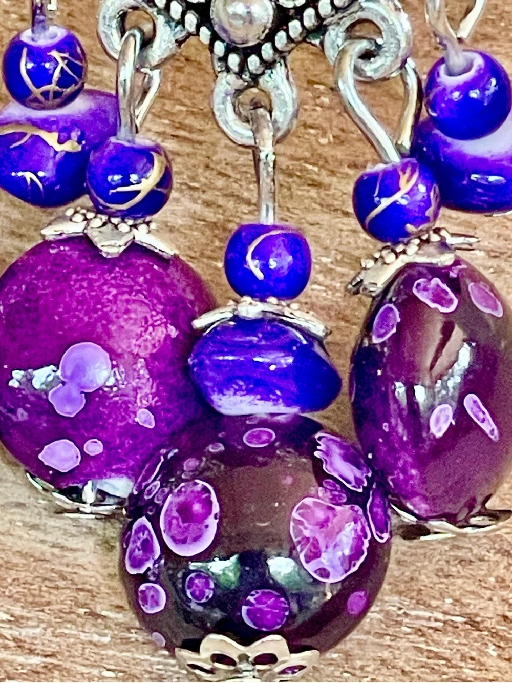 Handcrafted Silver-Tone Purple Bead Chandelier Earrings - Women Jewelry